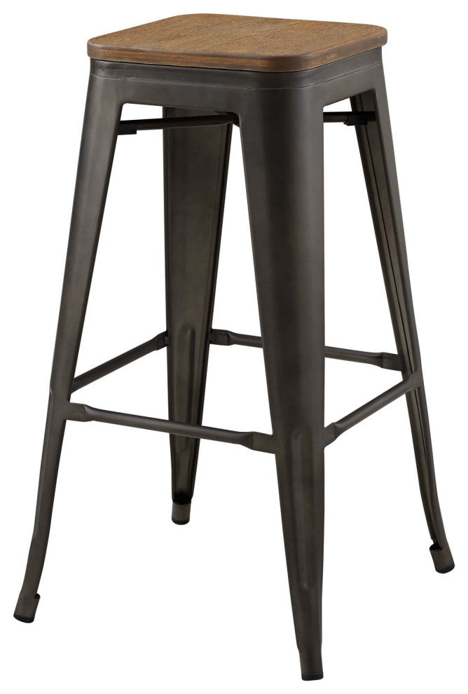 Bar Stool Chair Barstool, Set of 4, Wood, Metal, Brown, Modern, Bar Pub Bistro