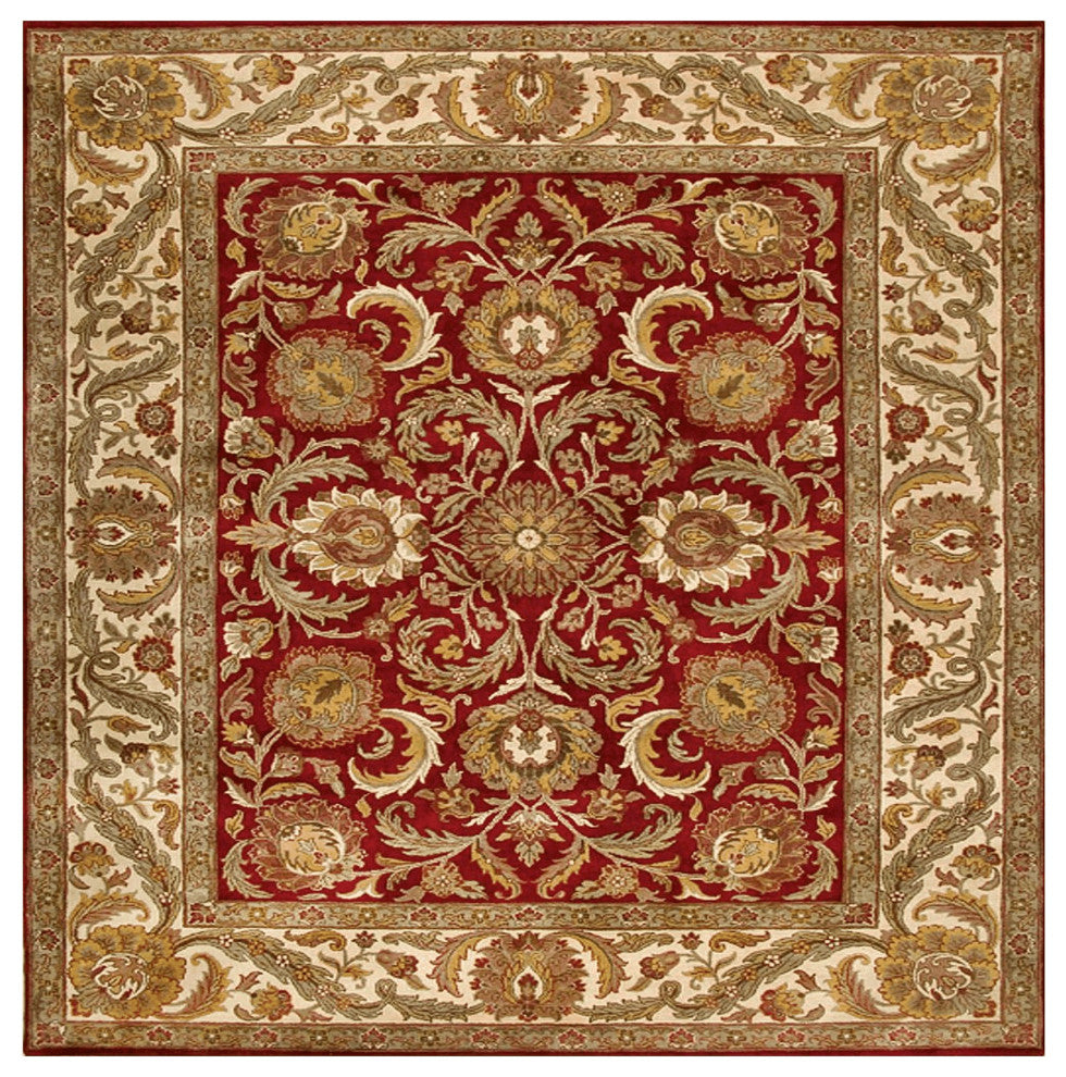 Agra AG-02 Traditional Red Floral Beige Hand Knotted Wool Rug 10'x14'