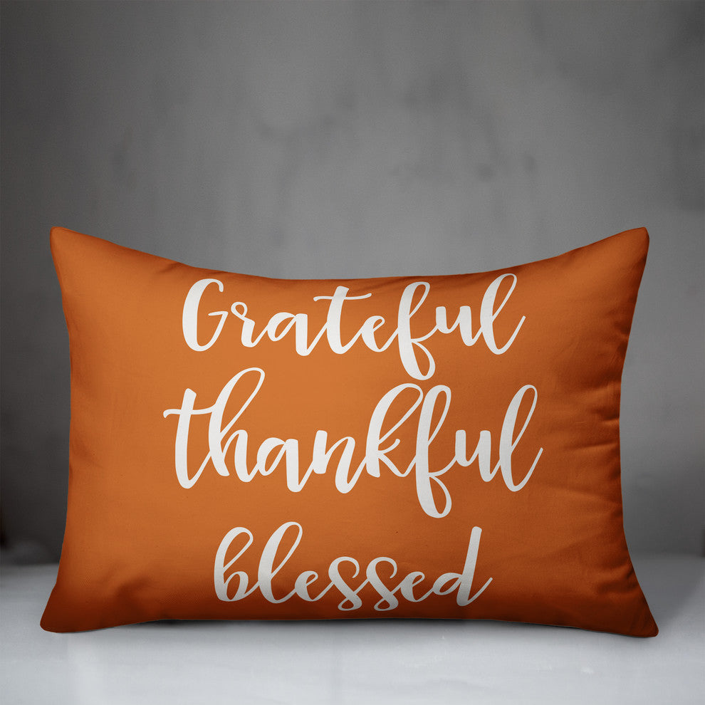 Grateful Thankful Blessed Lumbar Pillow, Orange, 14"x20"