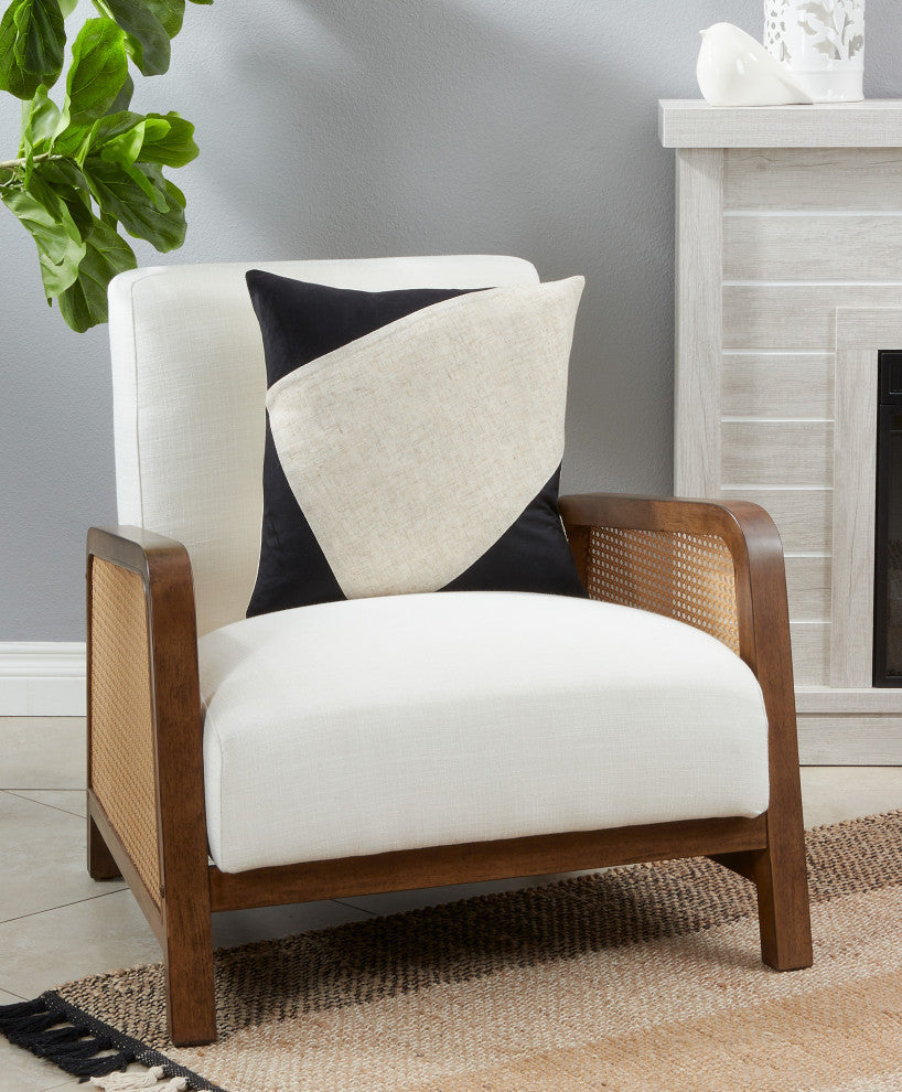 Velvet Throw Pillow With Geometric Design, Black, 18"x18", Poly Filled