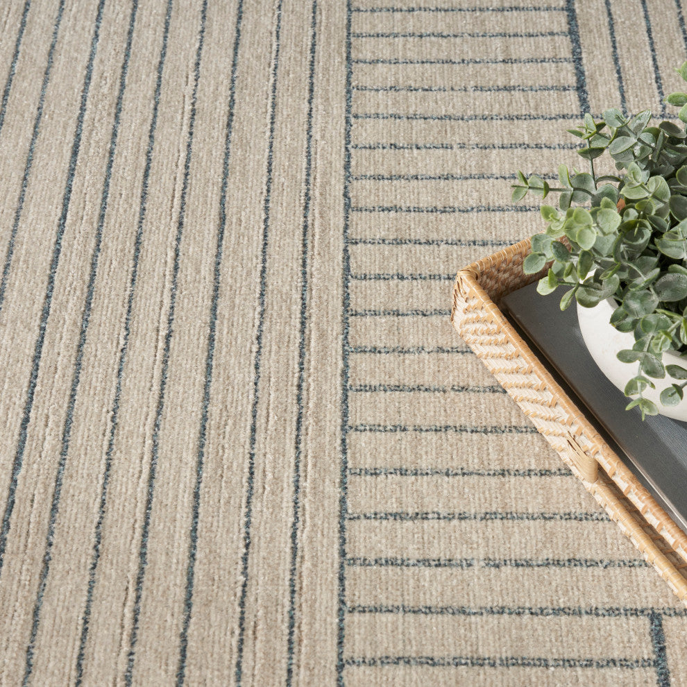 Nourison Washable Decor 5'3" x 7' Cream Blue Modern Indoor Rug