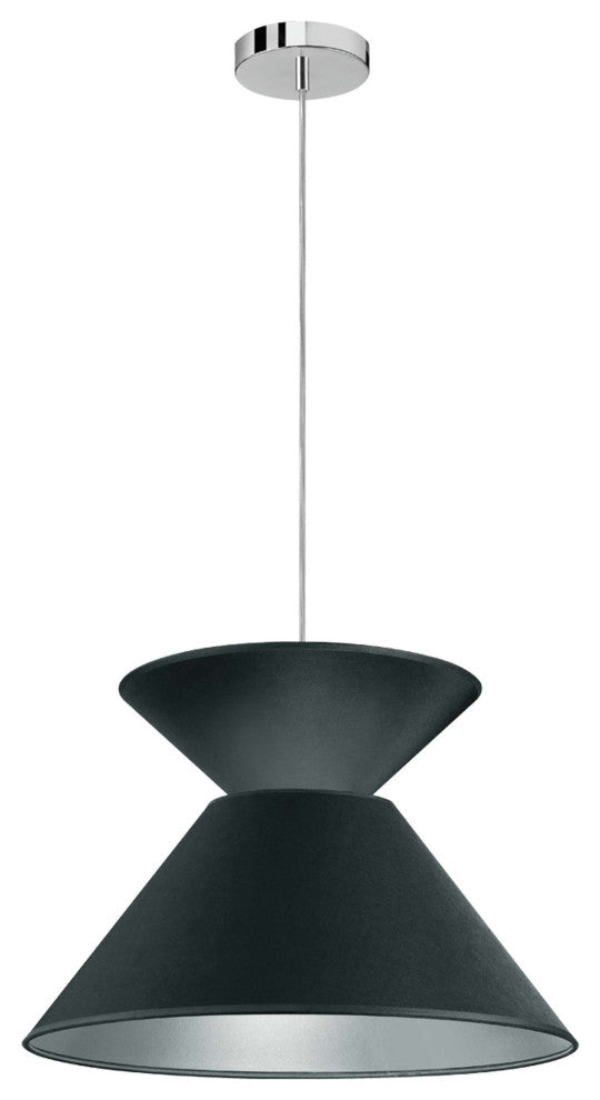 1 Light Patricia Pendant, Polished Chrome with Black/Silver Shade