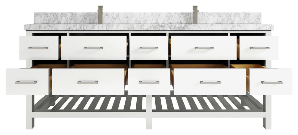 Parker 84 Double Sink Bath Vanity in White 2" Carrara Marble