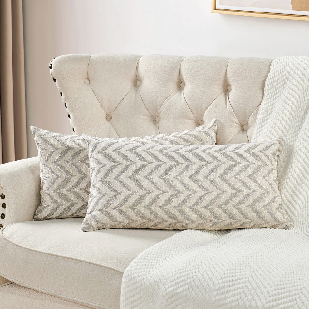 Jacquard Chenille Pillow Covers, 2-Piece Set, Silver, 14"x26"