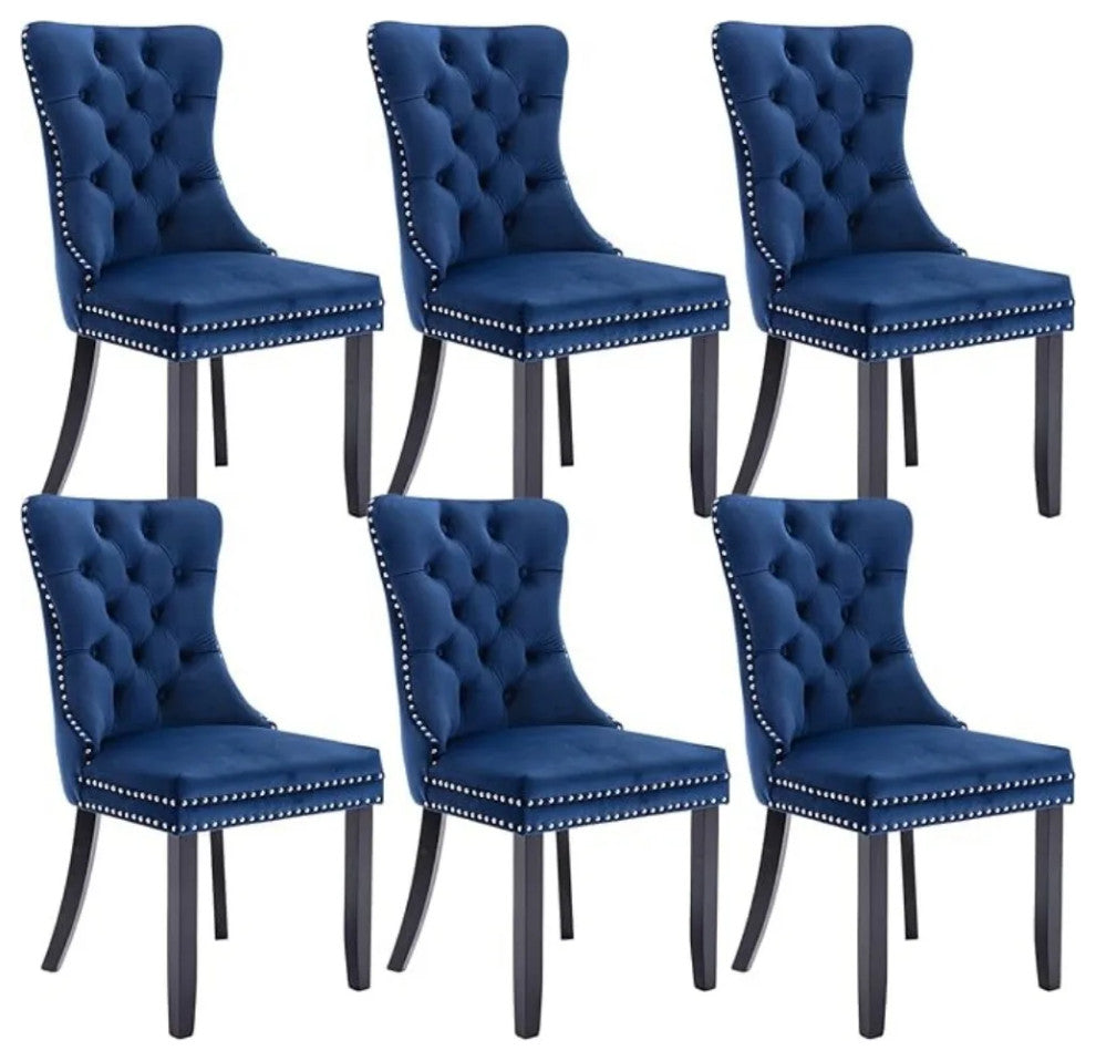 Velvet Tufted Dining Chairs, Set of 6, Blue
