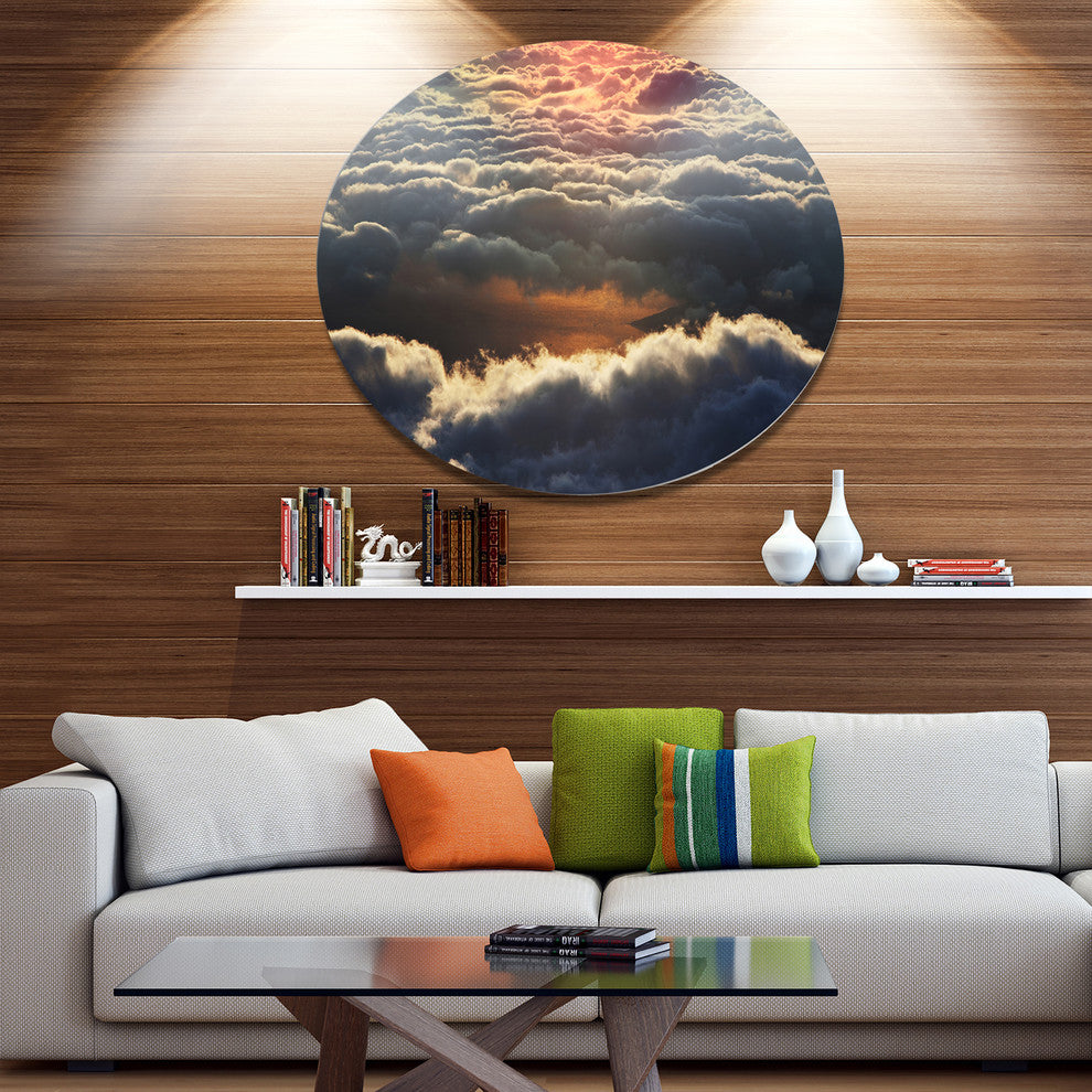 Heavy Dark Clouds At Sunset, Floral Round Wall Art, 11"