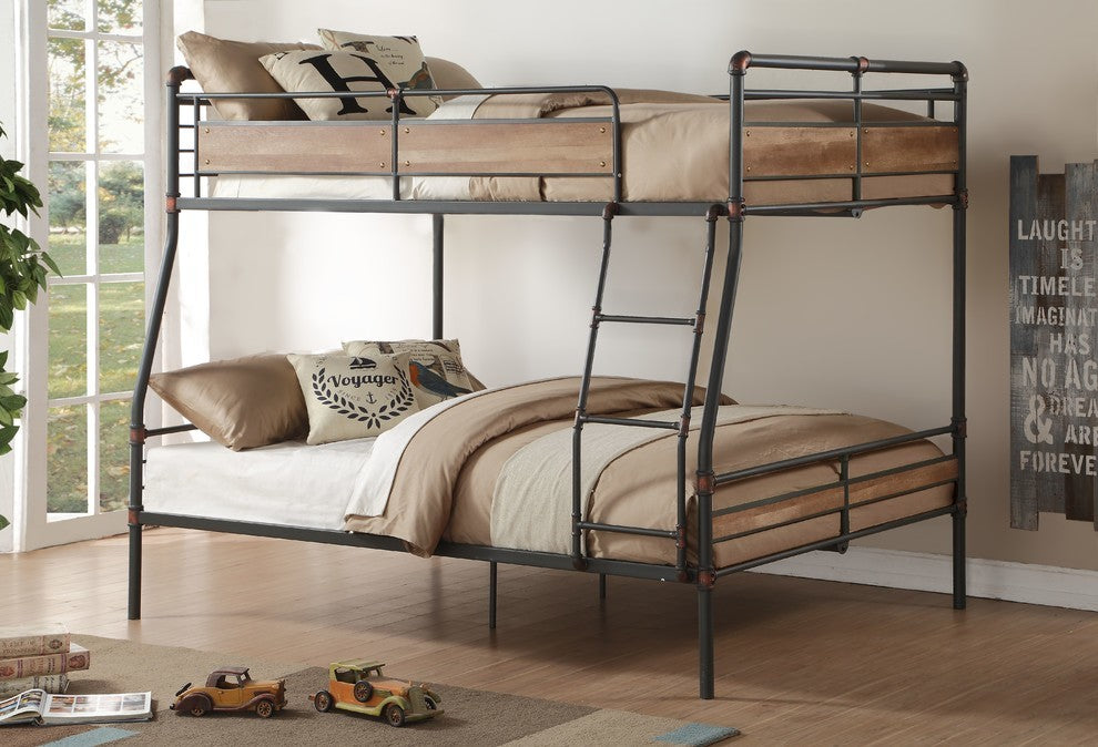 Brantley II Bunk Bed, Sandy Black and Silver, Full Bed Over Queen Bed