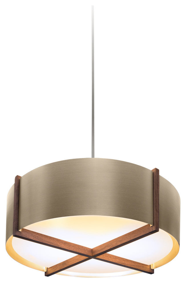 Plura 36" Pendant, Walnut, Distressed Brass, Integrated LED, 3000K, P1 Driver