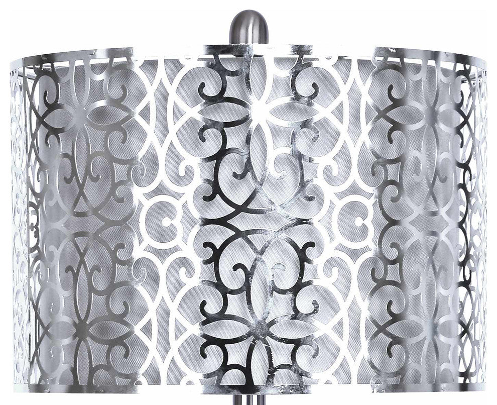 27" Brushed Nickel Table Lamp, Sleek Curvy Body, Brushed Nickel Shades, Set of 2