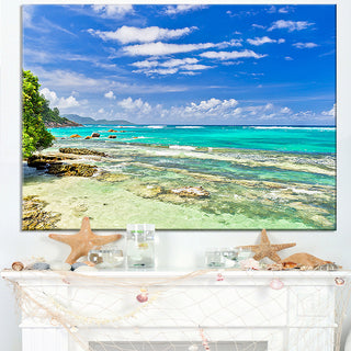 "Tranquil Seychelles Tropical Beach" Modern Seascape Wall Art, 1 Panel, 60"x28"