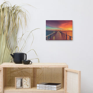 Surreal Wooden Pier At Sunset Intrigued Landscape Photo Canvas Art Print, 12" X 16"