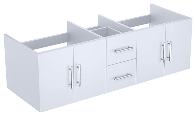 Geneva Transitional Glossy White 60" Double Vanity with 60" Led Mirror, no Top