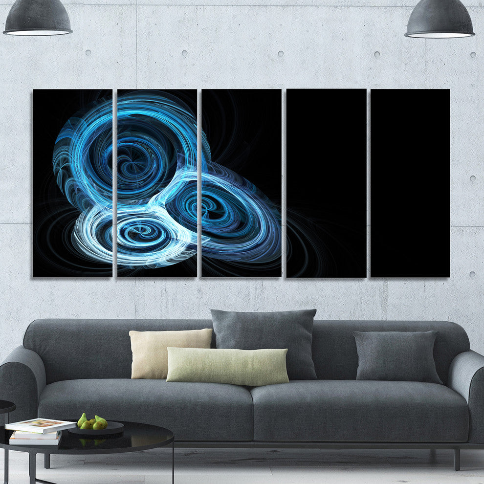 Blue Spiral Nebula on Black, Abstract Wall Art Canvas, 60"x28", 5 Panels