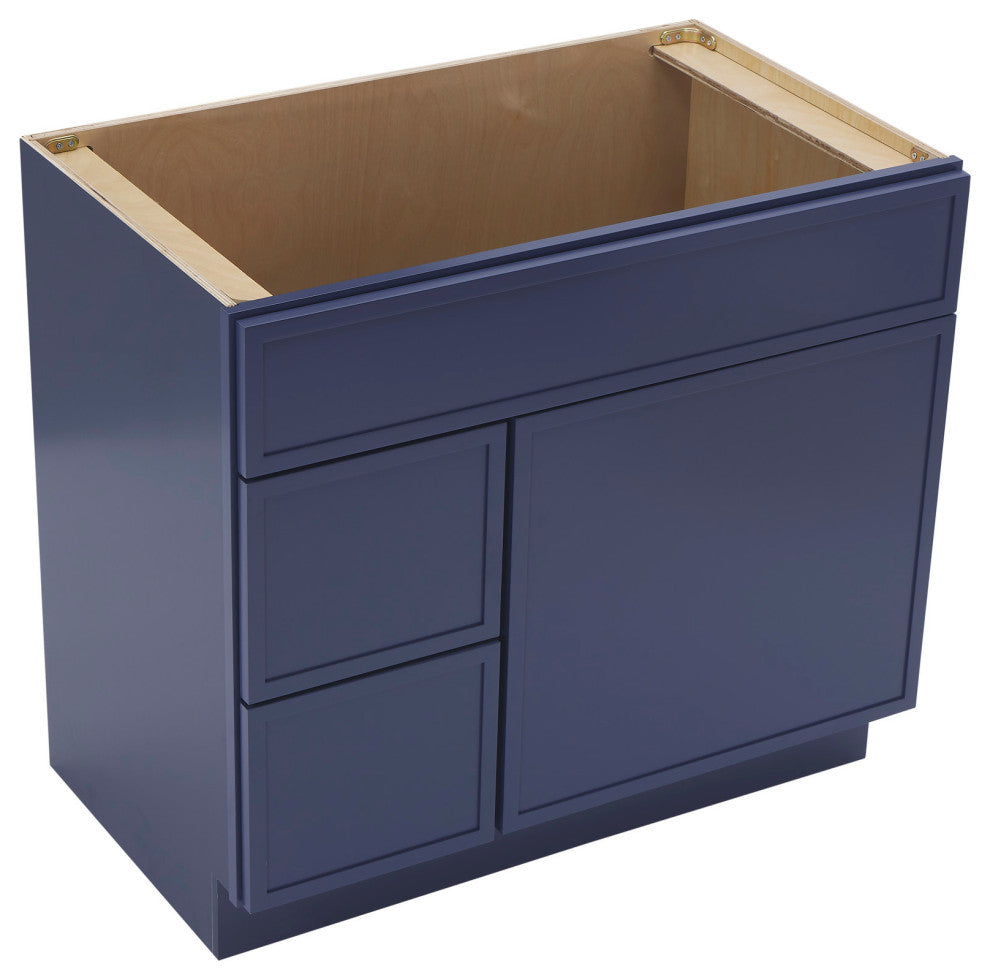 Vanity Art Birch Plywood Single Base Storage Cabinet, Blue, 36 Inch (Left Side Drawers)