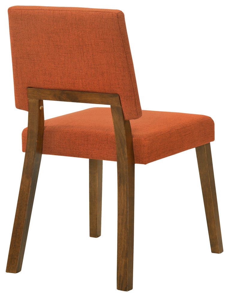 Channell 5-Piece Walnut Wood Dining Table Set With Orange Fabric, Orange, 5 Piece