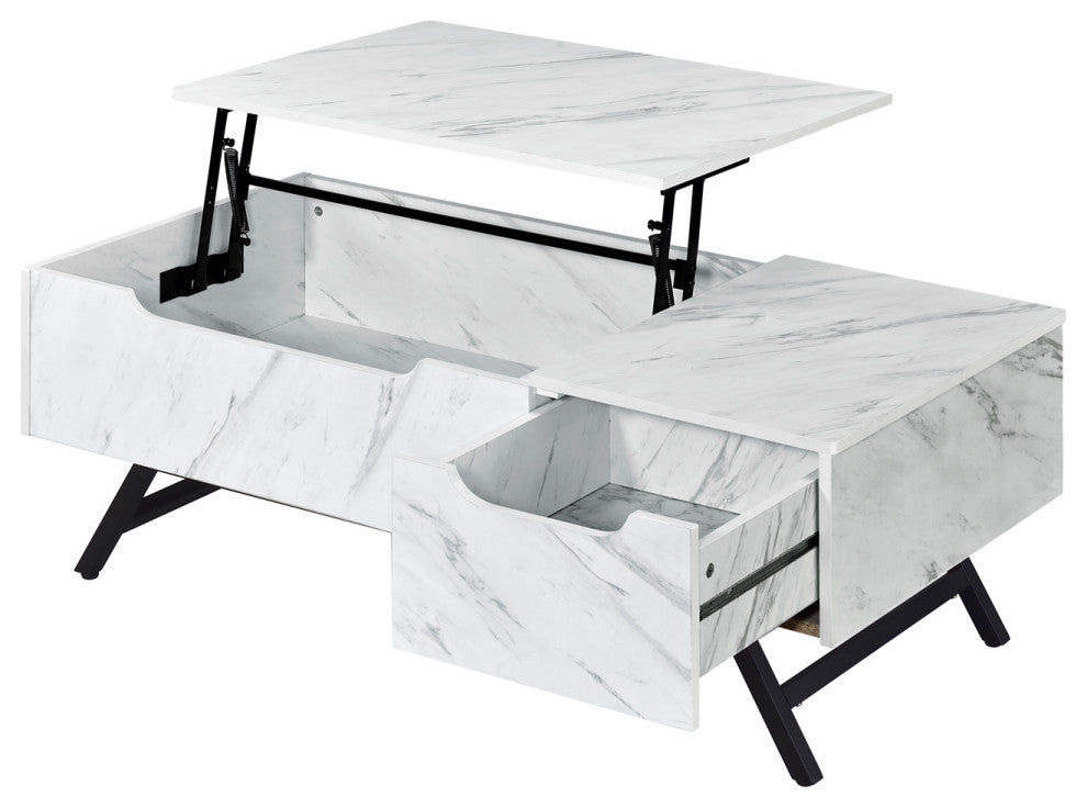 1 Drawer Coffee Table, White and Black