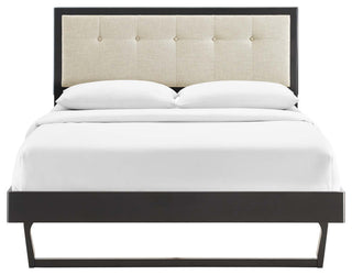 Willow Queen Wood Platform Bed With Angular Frame Black Beige