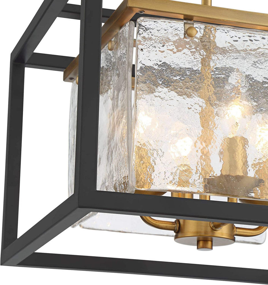 Contemporary Modern Ceiling Light Semi-Flush Mount Fixture, Black Square Cage