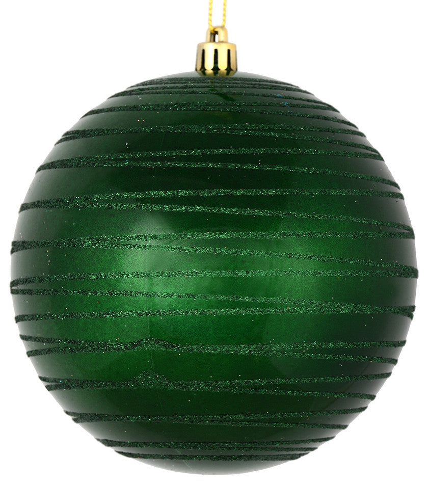 Vickerman N187624D 4" Emerald Candy Finish Ball Ornament With Glitter Lines