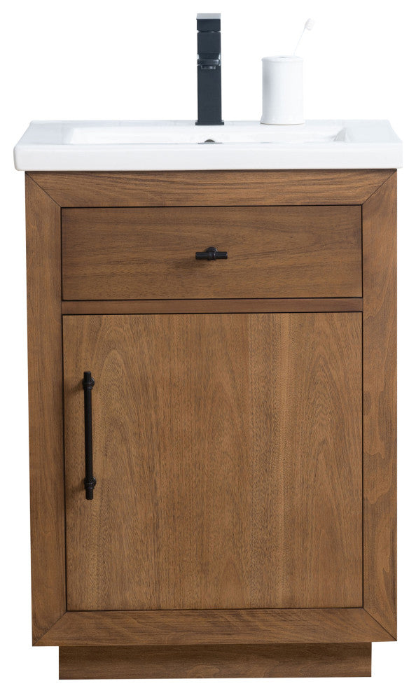 Vanity Art Bathroom Vanity With Sink, Tan, 24" Single, White Ceramic Top