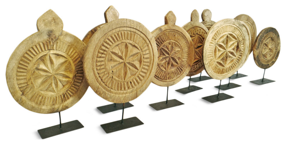 Consigned Vintage Wood Medallion on Stand 13