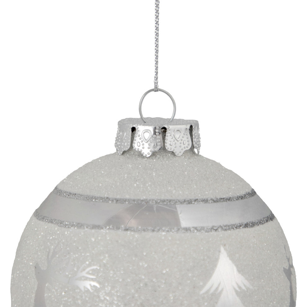 3.5" White and Silver Glass Christmas Ball Ornament