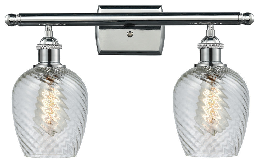 Salina 2-Light LED Bath Fixture, Polished Chrome, Glass: Clear Spiral Fluted