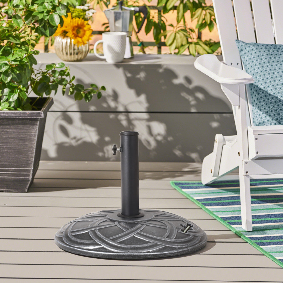 GDF Studio Noah Outdoor 55lb Concrete Circular Umbrella Base, Hammered Iron