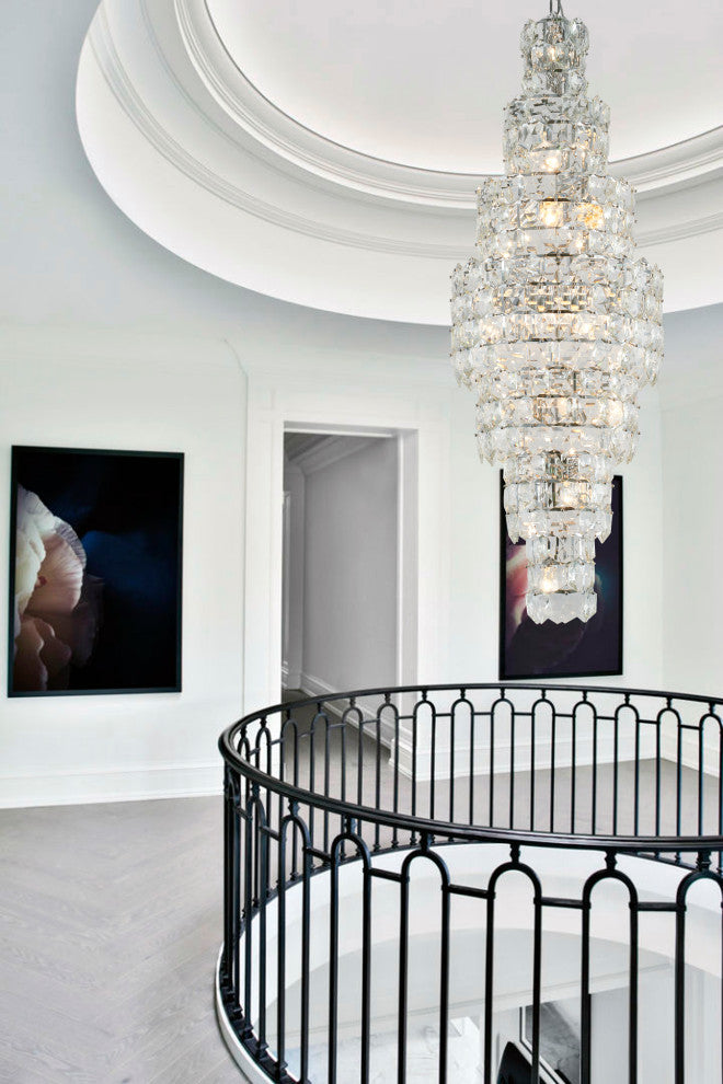 7 Tier Chrome Frame Chandelier With Clear Hanging Crystals