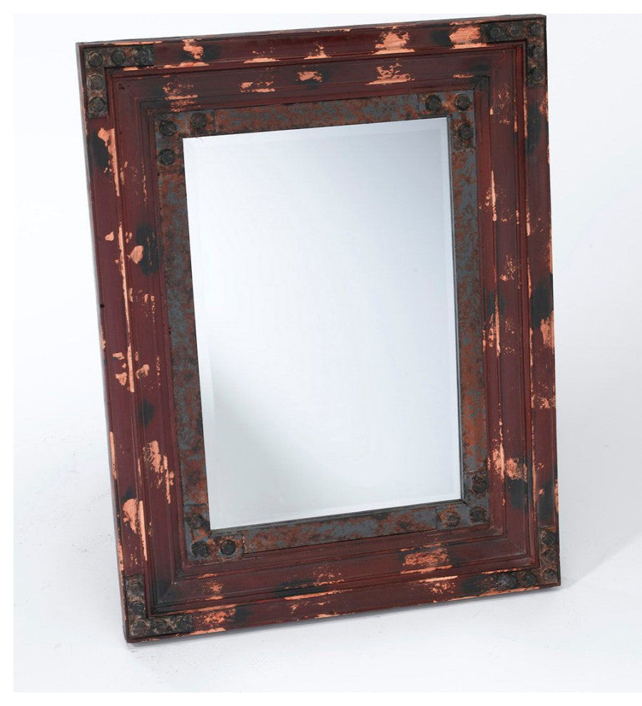 Remmington Wooden Accent Mirror, Dark Red