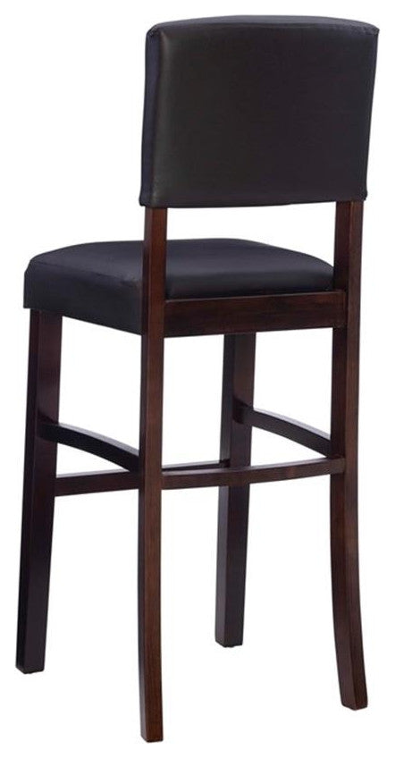 Linon Monaco 30" Upholstered Wood & Faux Leather Bar Stool in Espresso/Brown