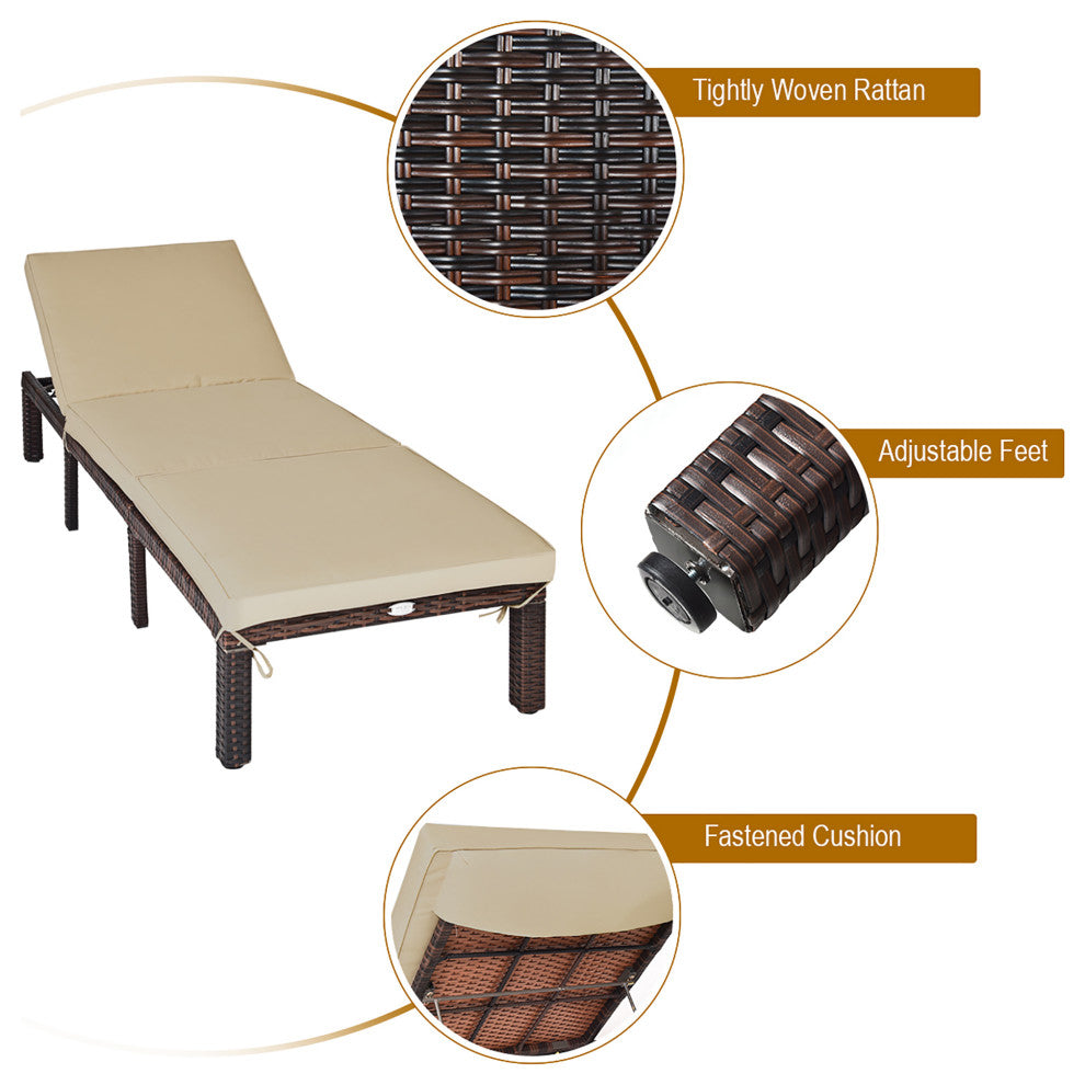 Costway 2PCS Outdoor Rattan Lounge Chair Chaise Recliner Adjustable Cushioned