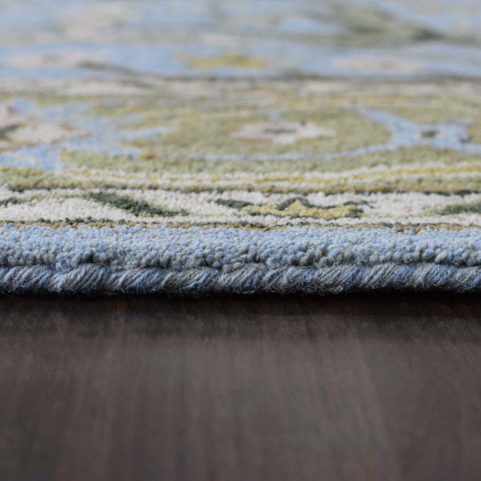 HAND TUFTED WOOL ECO-FRIENDLY AREA RUGS, Blue Green Color, Oriental Design
