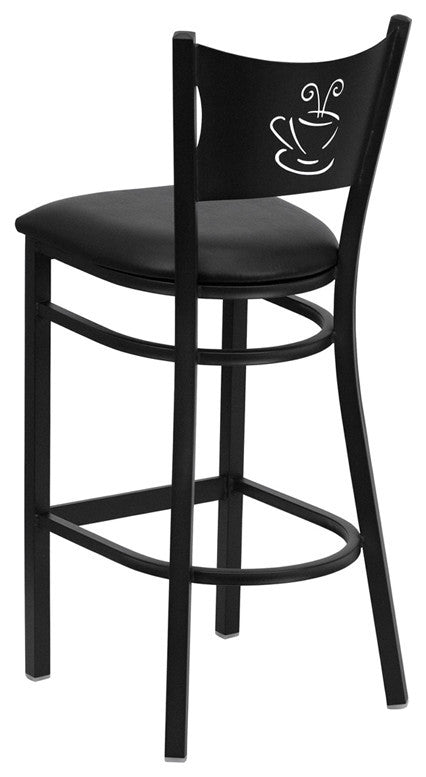 Black Coffee Back Metal Restaurant Barstool, Black Vinyl Seat