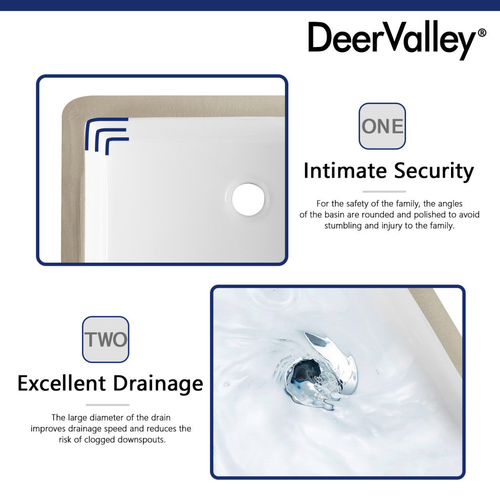 White Ceramic Rectangular Lavatory Undermount Bathroom Sink with Overflow