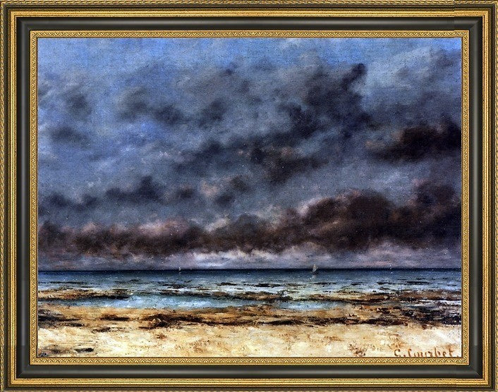 Gustave Courbet Calm Seas Framed Premium Canvas Print, 18"x24"
