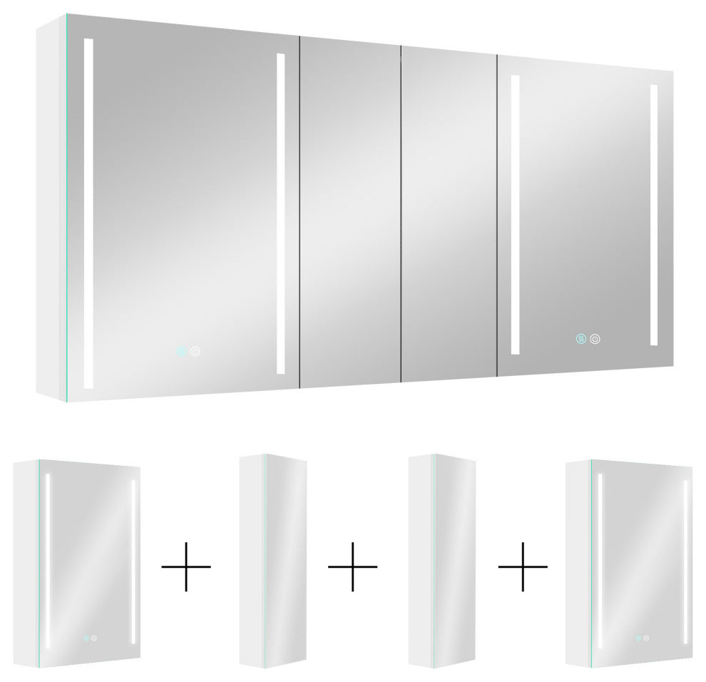 60" Aluminum Surface Mount Medicine Cabinet with Four Doors and Mirror