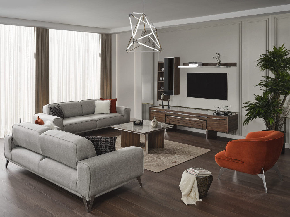 Bursa Sofa Bed, Light Grey Linen Fabric With 3 Pillows and black coated legs