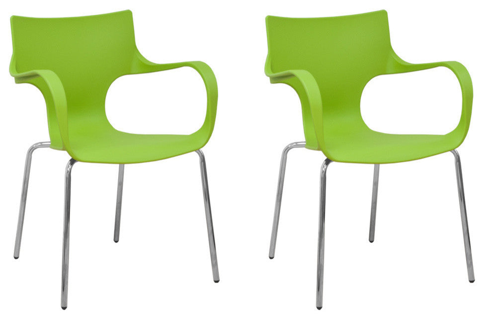 Mod Made Phin Modern Plastic Dining Side Chair, Set of 2, Green