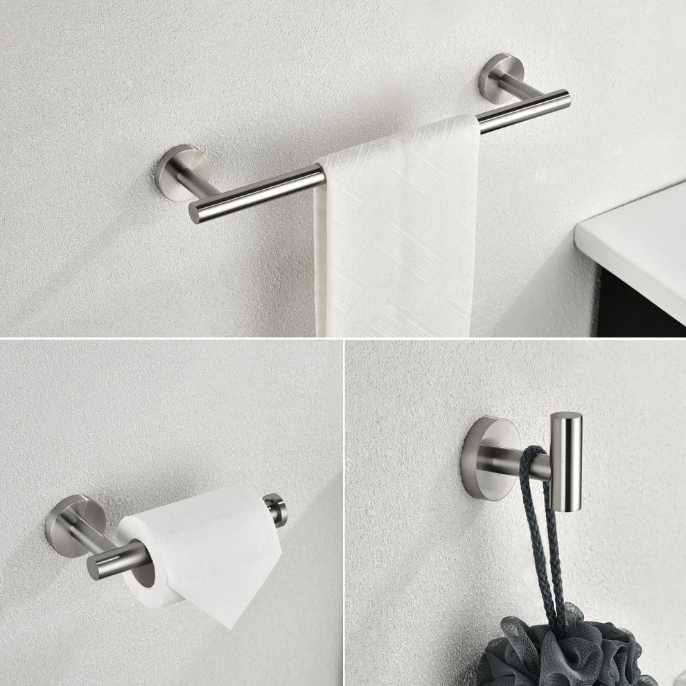 3-Piece Wall Mounted Bathroom Accessory Set, Brushed Nickel
