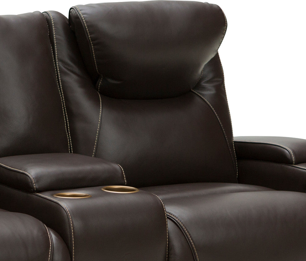 Seatcraft Vienna Leather Home Theater Seating Power Recline Loveseat, Brown