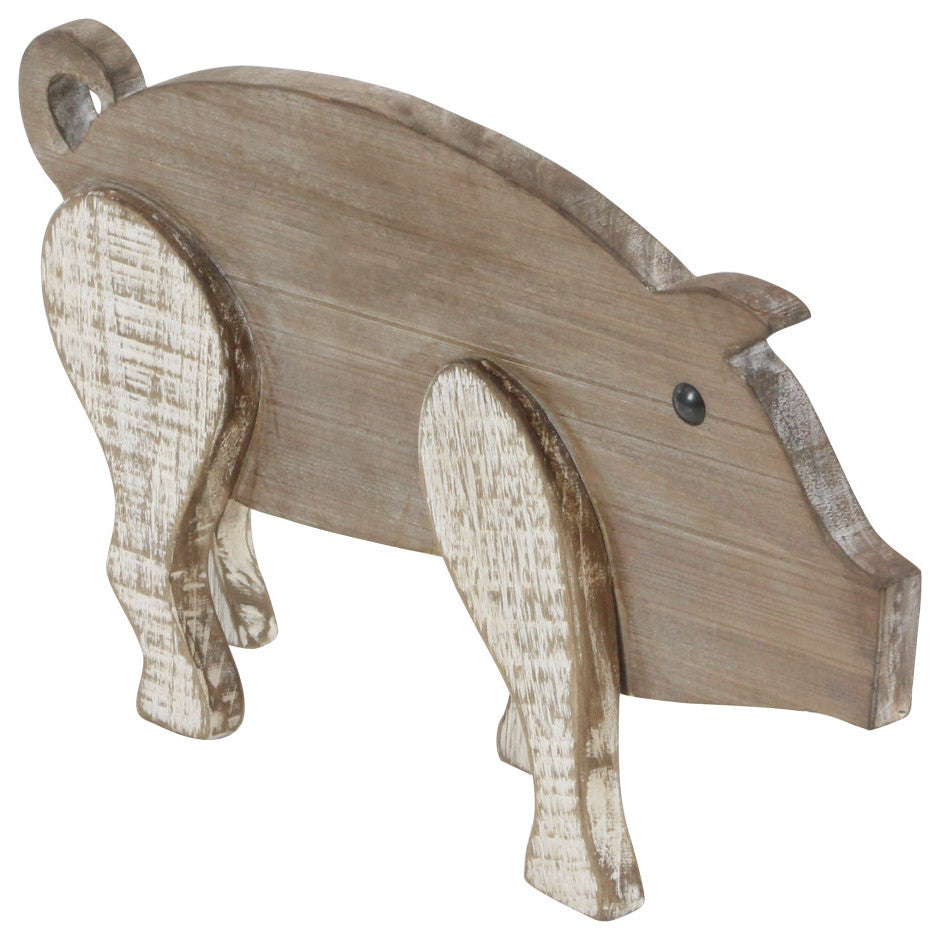 Farmhouse 9"x16" Brown Fir Wood Pig Sculpture