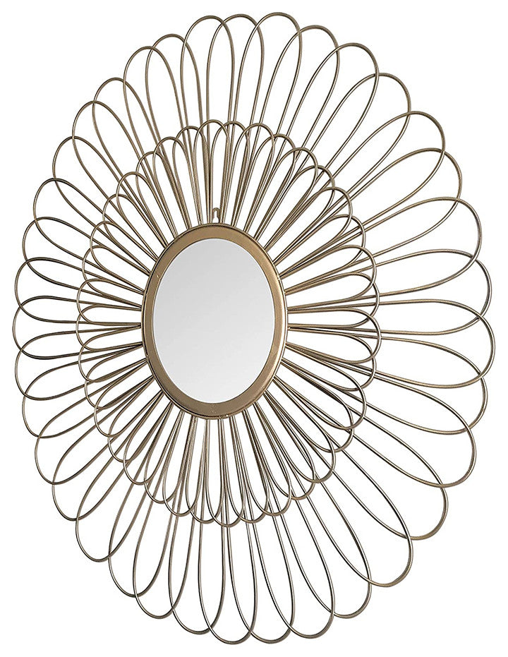 Decorative Wall Mirror and 3D Wire Wall Sculpture in Brushed Gold Floral Wire