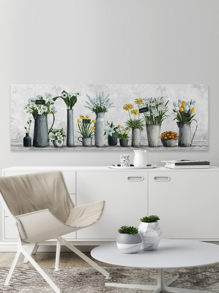 "White and Yellow Flowers" Painting Print on Wrapped Canvas