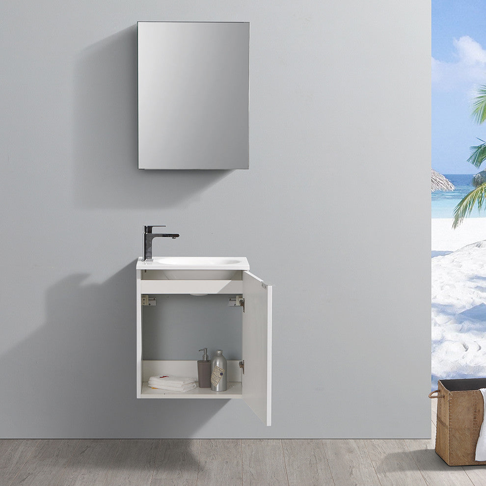 Valencia 20" Glossy White Wall Hung Vanity Set, Cabinet, Faucet, FFT3071BN