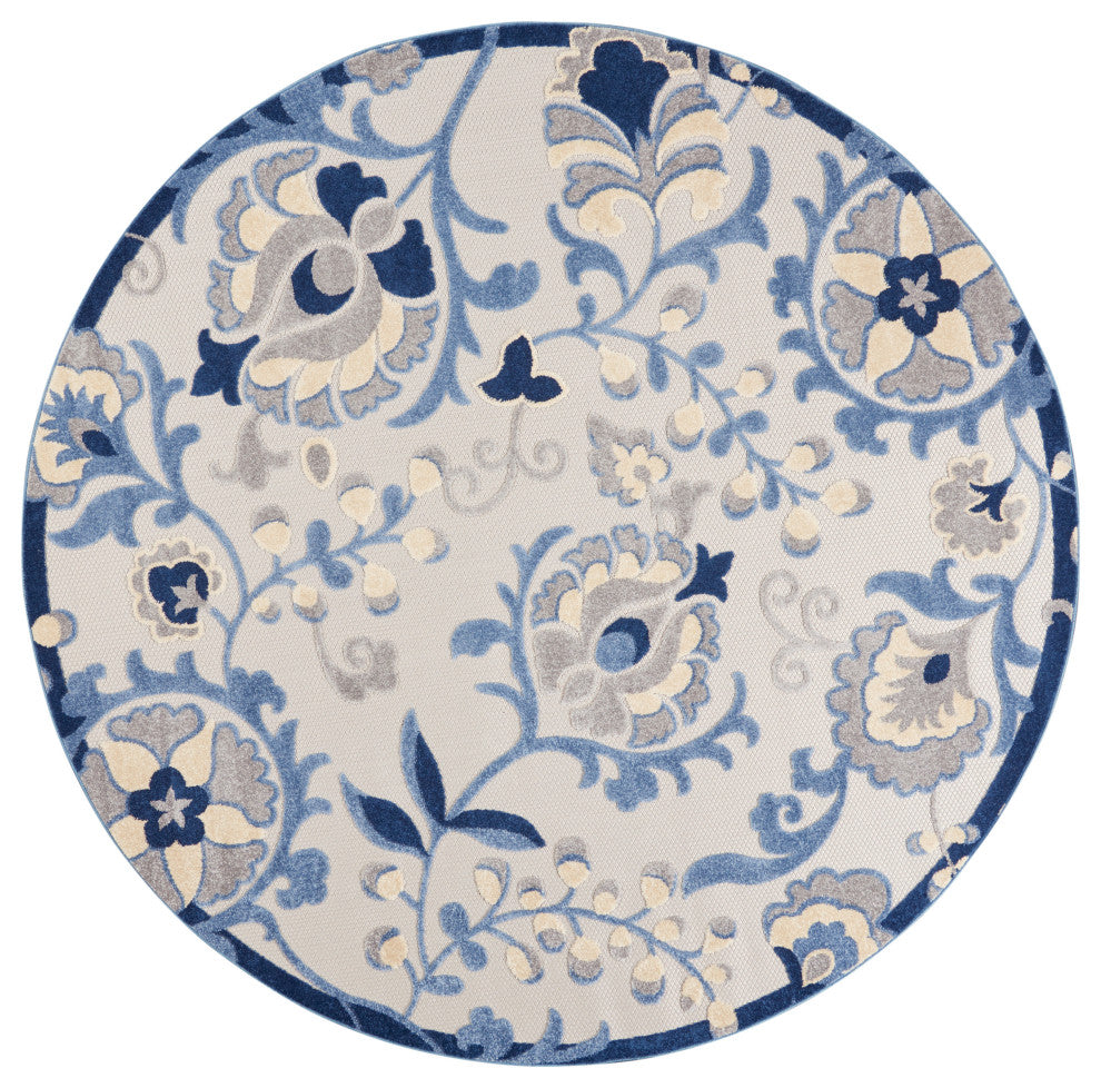 Nourison Aloha 7'10" Round Blue/Grey Farmhouse Area Rug