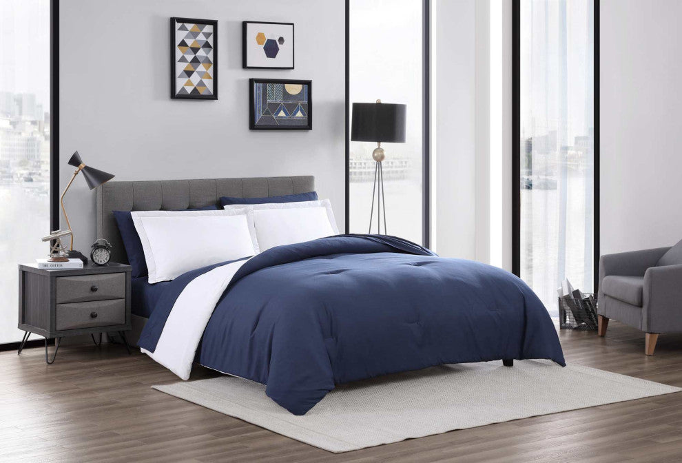 The Nesting Company Chestnut Reversible 7-Pc BIB Comforter Set-Queen-White/Navy