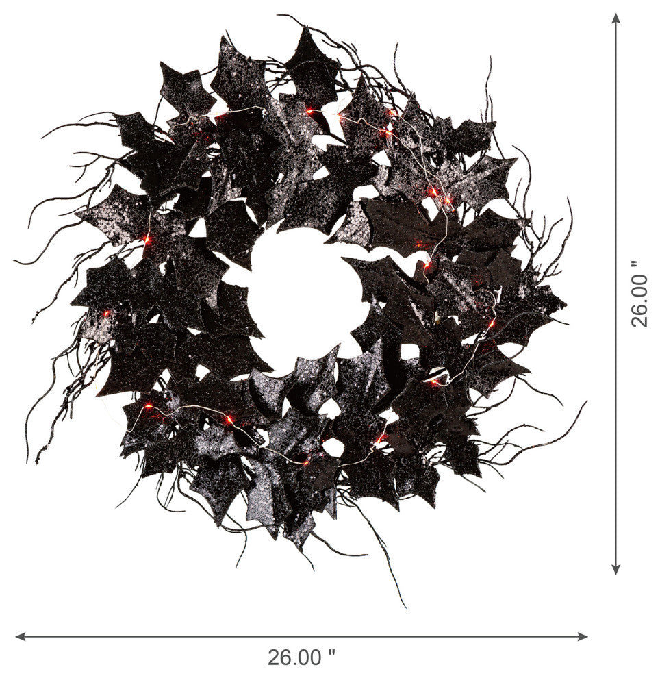 26"D Lighted Halloween Bat Wreath