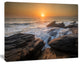 Sunset over Rocky Seashore, Beach Photo Canvas Print, 20"x12"