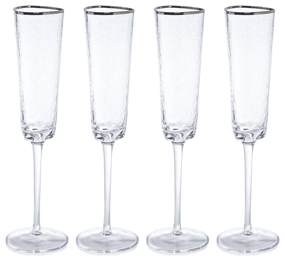 Kampari Triangular Champagne Flutes  with Platinum Rim, Set of 4
